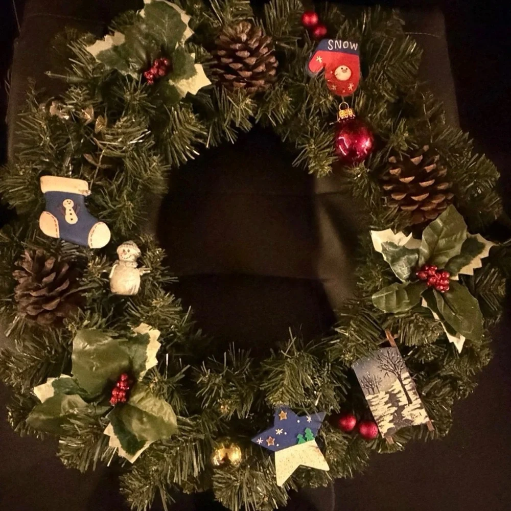 Festive Holiday Wreath with Lights and Ornaments